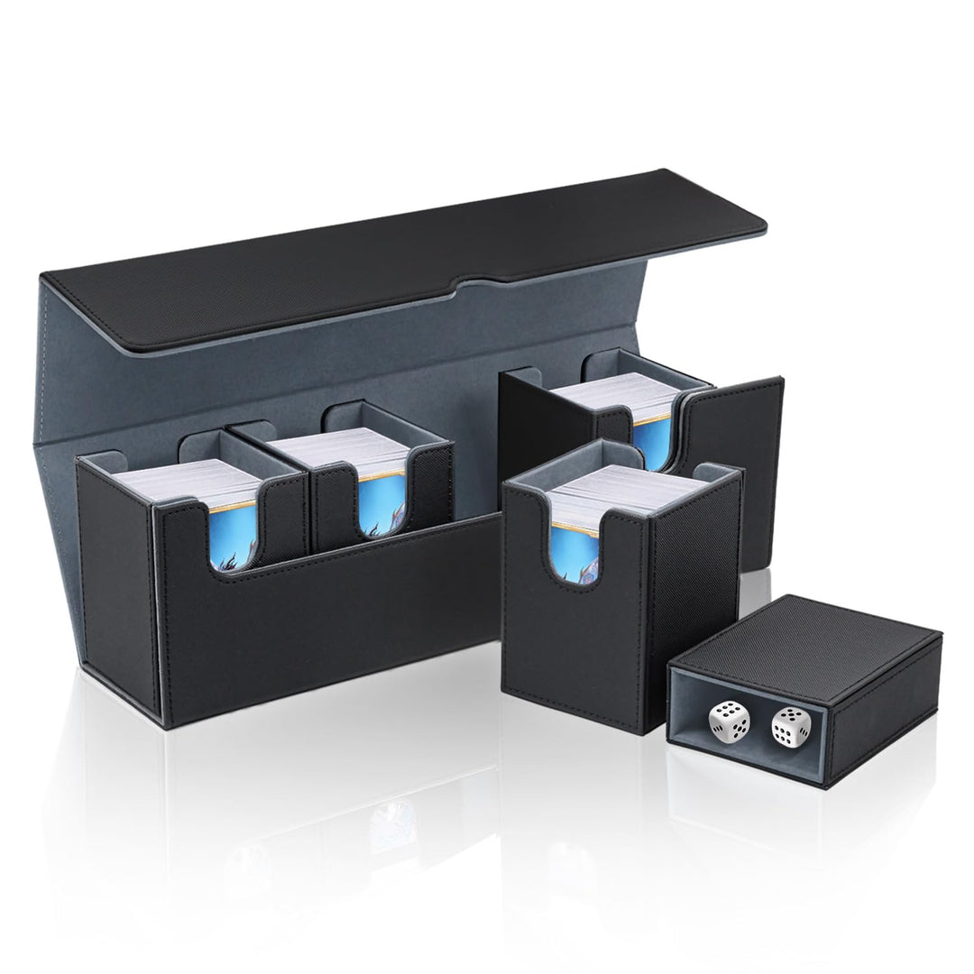 5 in 1 Card Deck Box for MTG, Gathering Kartenbox für 800+ Ungesleevte Karten mit Würfelablage, PU L