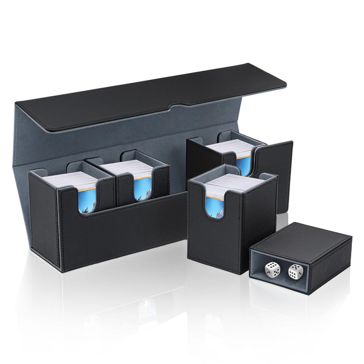 5 in 1 Card Deck Box for MTG, Gathering Kartenbox für 800+ Ungesleevte Karten mit Würfelablage, PU L