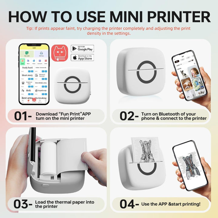 cabaro Mini Drucker Aufkleber Drucker Fotodrucker mit 3 Rollen Bluetooth Thermodrucker für Lernen, S