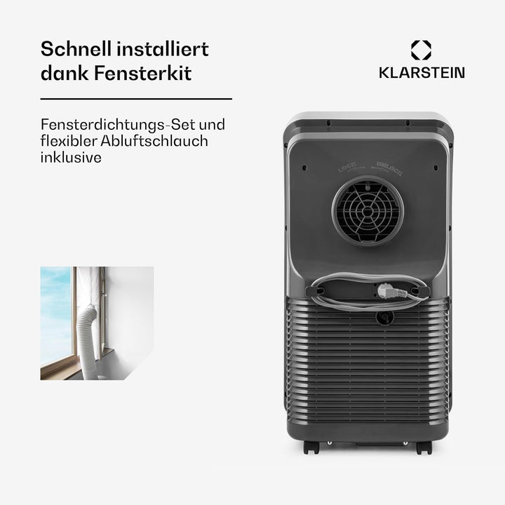 Klarstein Mobile Klimaanlage mit Abluftschlauch, 4-in-1 Klimagerät, Ventilator, Luftentfeuchter & Na