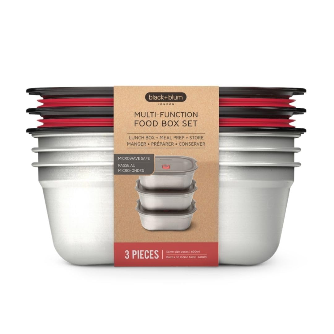 BLACK + BLUM Multifunktions Lunchbox Edelstahl Set 3 x 600ml, 100% auslaufsichere Meal Prep Boxen mi