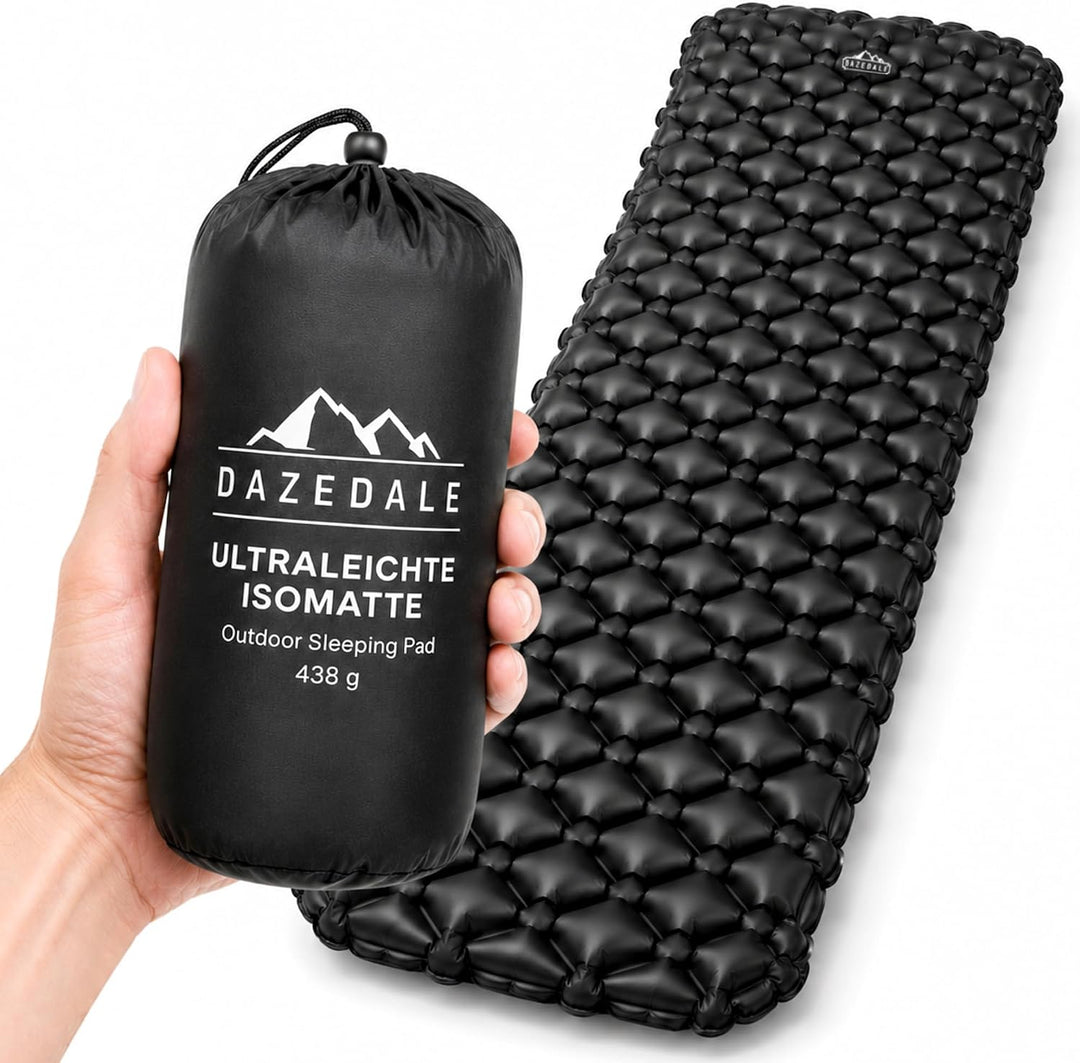 Isomatte Camping [Luftmatratze Ultraleicht mit 438g] Matratze mit Druckknöpfen zum verbinden, Schlaf