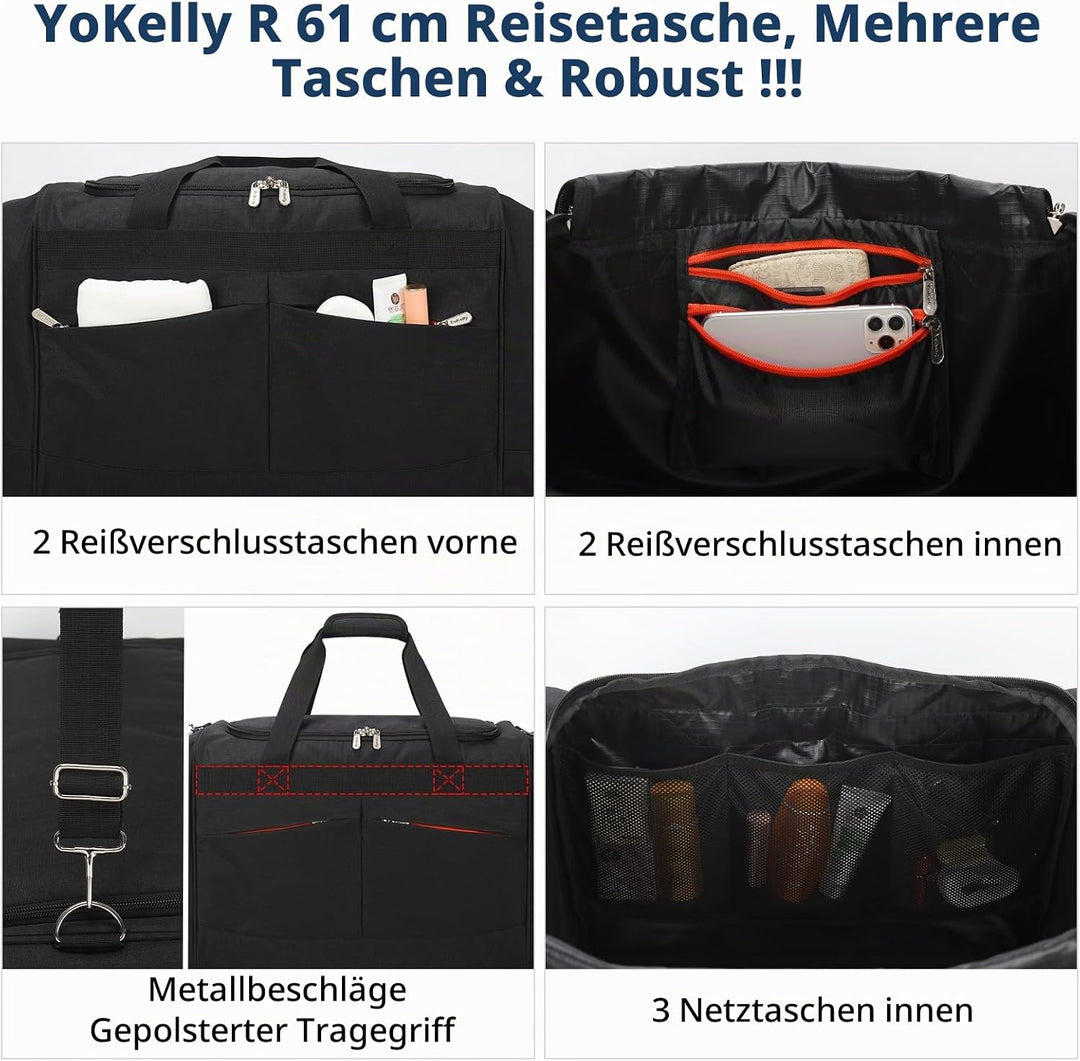 65L Sporttasche Herren Gross - 24 inch Grosse Reisetasche Duffle Bag mit Hartem Boden und Schuhfach