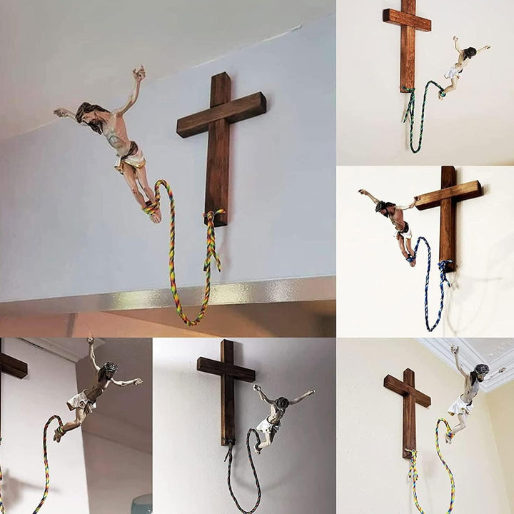 Scnvsi Einzigartiges religiöses Kunstwerk, Bungee-Jumping, Jesus-Kreuz, handgefertigte Skulptur aus