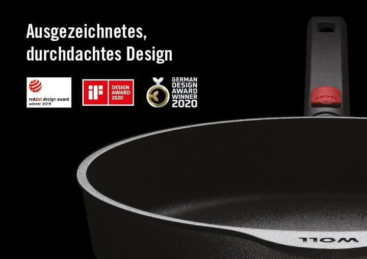 Woll Eco Logic QXR Guss-Flachpfanne - Induktiv -, Ø 28 cm, 5 cm hoch, mit abnehmbaren Stiel - Geeign