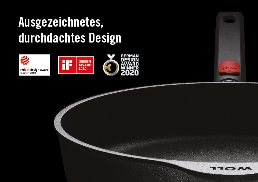 Woll Diamond Logic XR Flachpfanne - Induktiv -, Ø 20 cm, 5 cm hoch, mit abnehmbarem Stiel - Geeignet