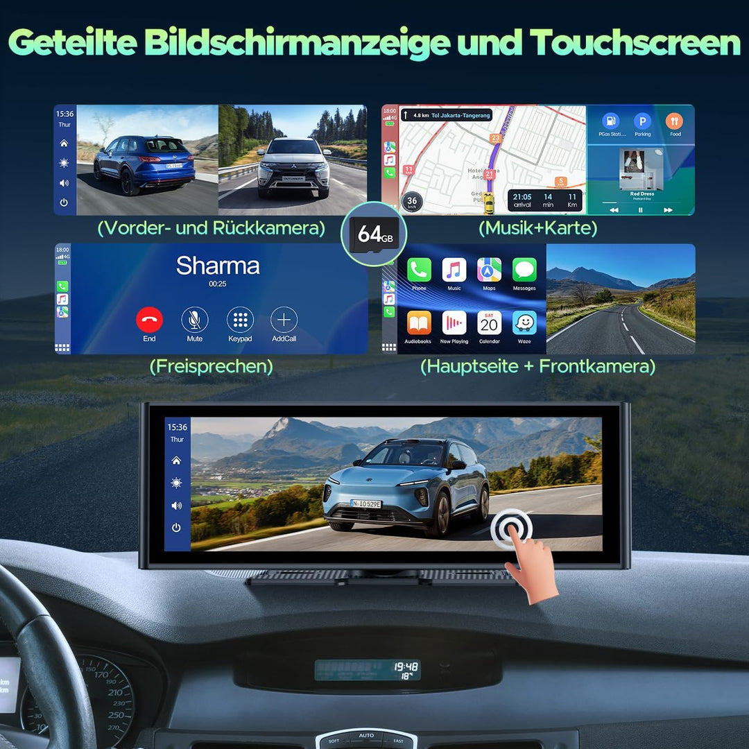 Lamto Autoradio für Apple Carplay Android Auto mit Dashcam Vorne Hinten 4K+1080P, 9,26 Zoll Tragbare