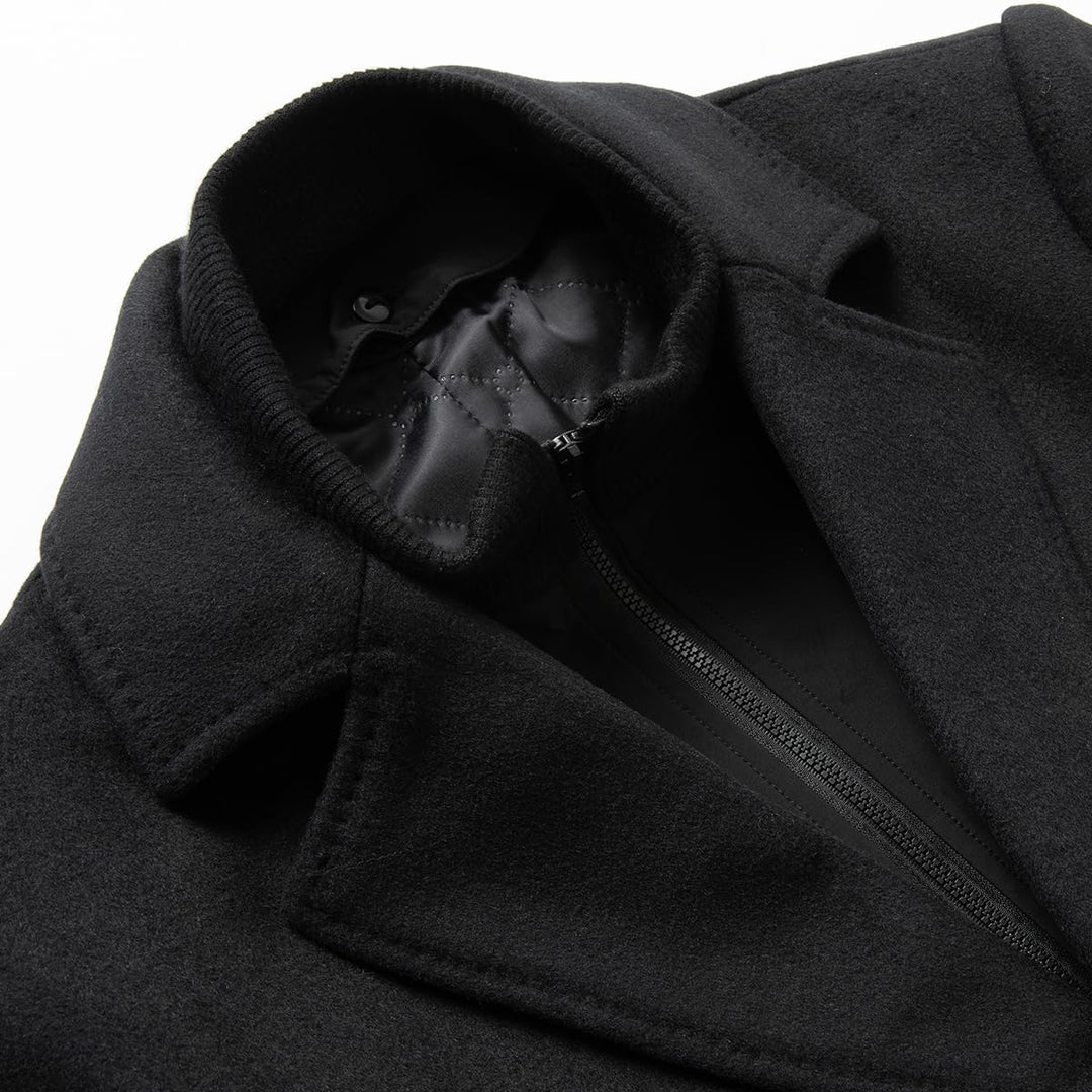 Sliktaa Herren Wollmantel dicker Trenchcoat mittlerer Länge Mantel Kerbe Kragen warmer Mantel Herren