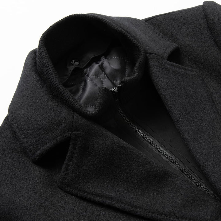 Sliktaa Herren Wollmantel dicker Trenchcoat mittlerer Länge Mantel Kerbe Kragen warmer Mantel Herren