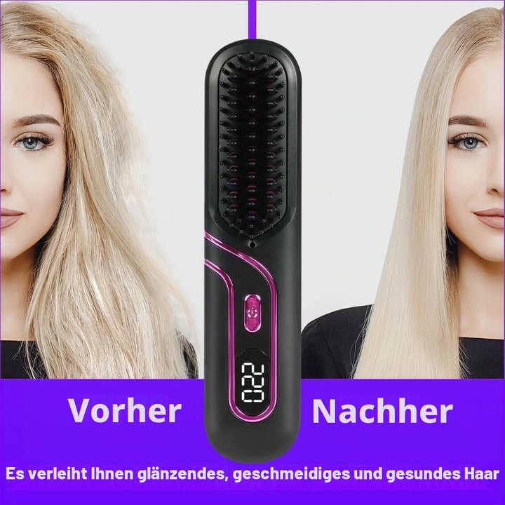 LOPHE Mini Haarglätterbürste, Glättbürste Kabellos, Hair Straightener Comb mit LCD-Bildschirm 4-Stuf