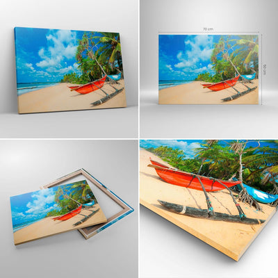 ARTTOR Bilder auf Leinwand Golf Ozean Palme Boot Leinwandbild 70x50cm Wandbilder Dekoration Wohnzimm