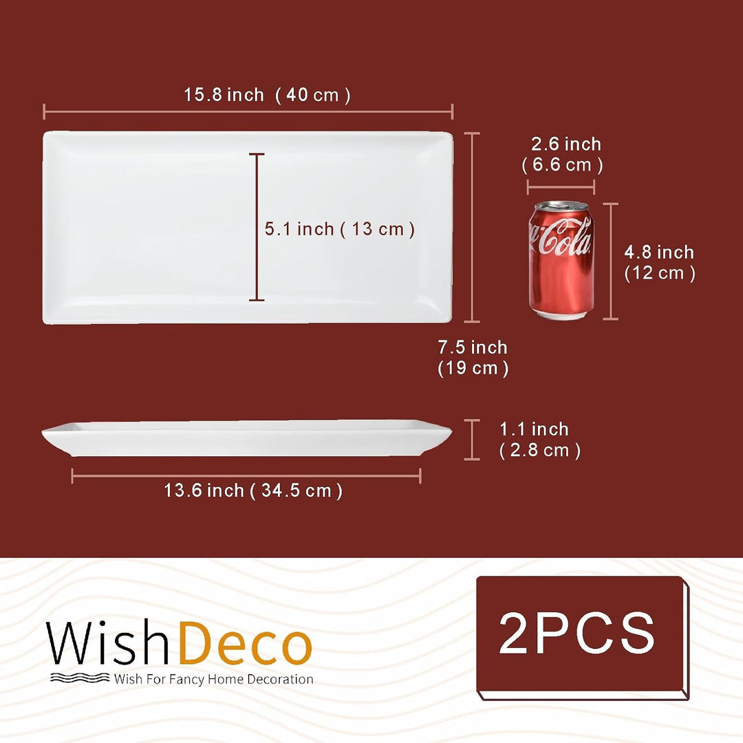 WishDeco Servierplatte Gross 2er Set, Servierteller Porzellan 40x19 cm, Kuchenplatte Rechteckig, Tel