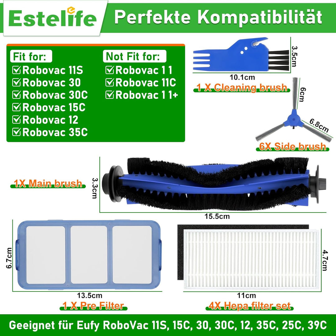 Ersatzteile für Eufy RoboVac 11S, 30, 30C, 15C, 15T, 12, 35C Robot-Staubsauger Zubehörset: 1 Hauptpi