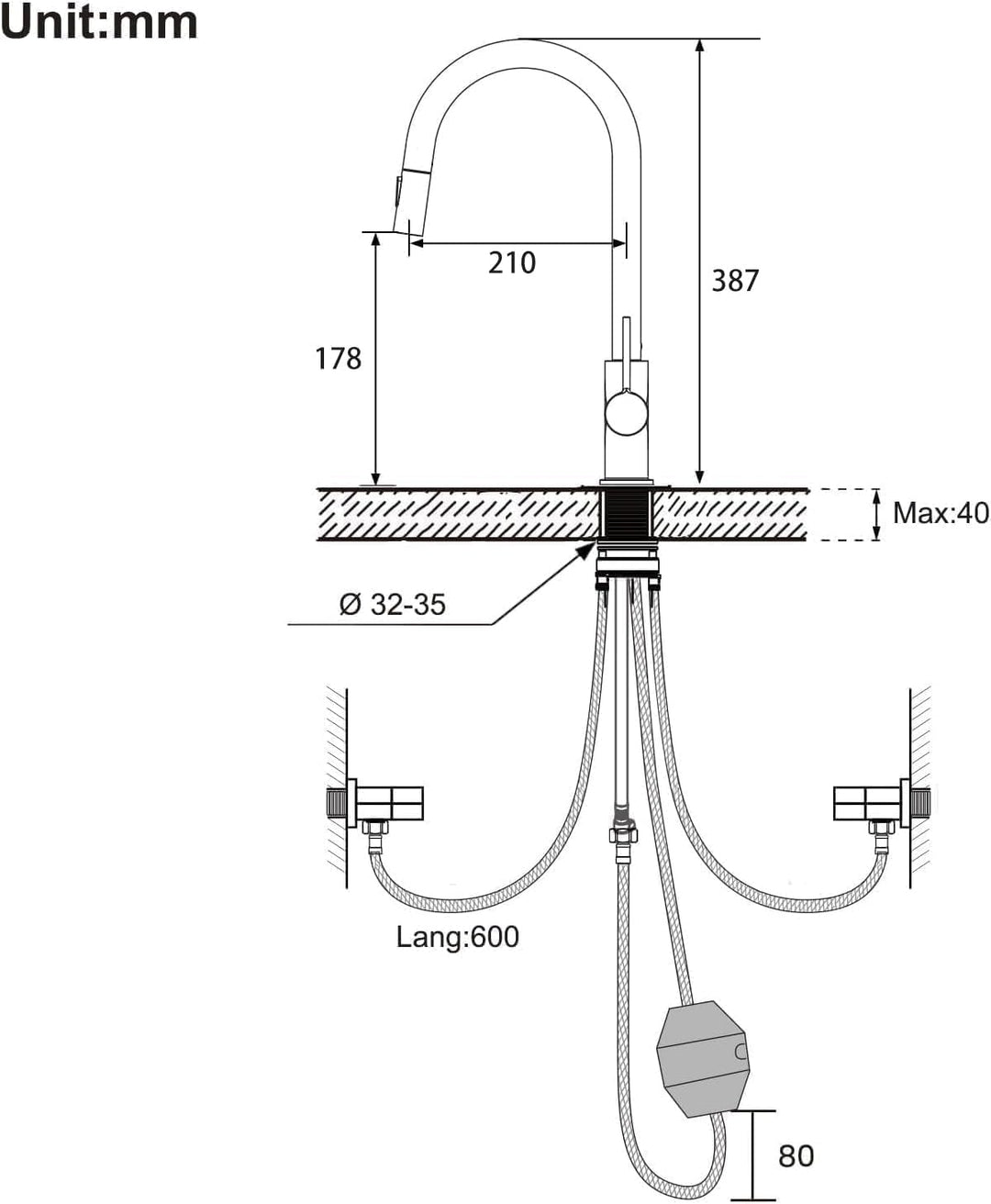 LONHEO Küchenarmatur mit Brause Ausziehbar, Hochdruck Wasserhahn Küche Edelstahl Mischbatterie Küche