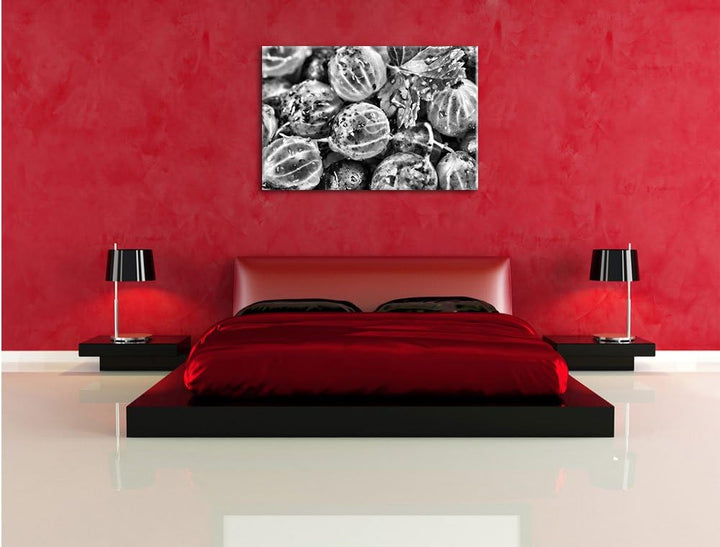 Pixxprint Monocrome, Leckere Stachelbeeren, Format: 100x70 auf Leinwand, riesige Bilder fertig gerah