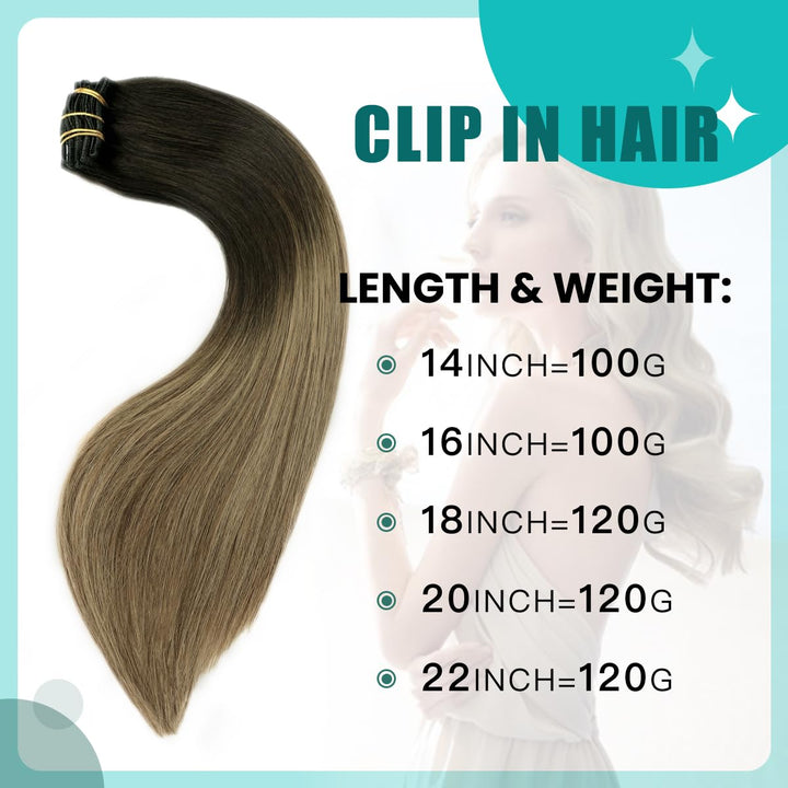 SURNEL Clip in Extensions Eechthaar, 50cm 20 Zoll 120g 6pcs Balayage Schokoladenbraun bis Karamellbl