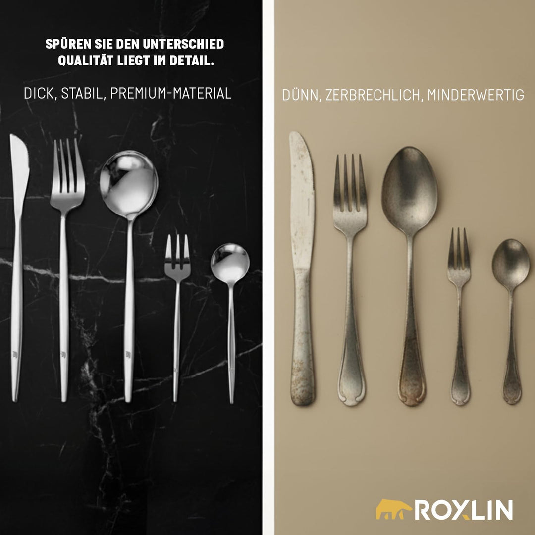 Premium Besteckset, 30-teilig, Gold, Edelstahl, Spülmaschinenfest, Elegantes Design, Tafelbesteck fü