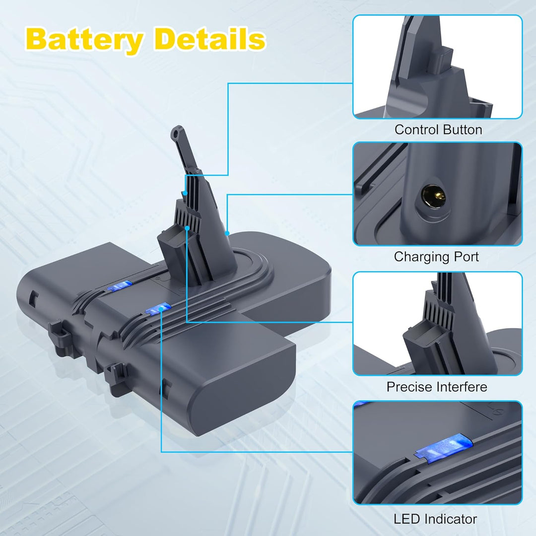V8 Ersatzakku für Dyson, 21.6V Li-Ion Akku Kompatibel mit Dyson SV10 V8 Animal Motorhead Fluffy Abso