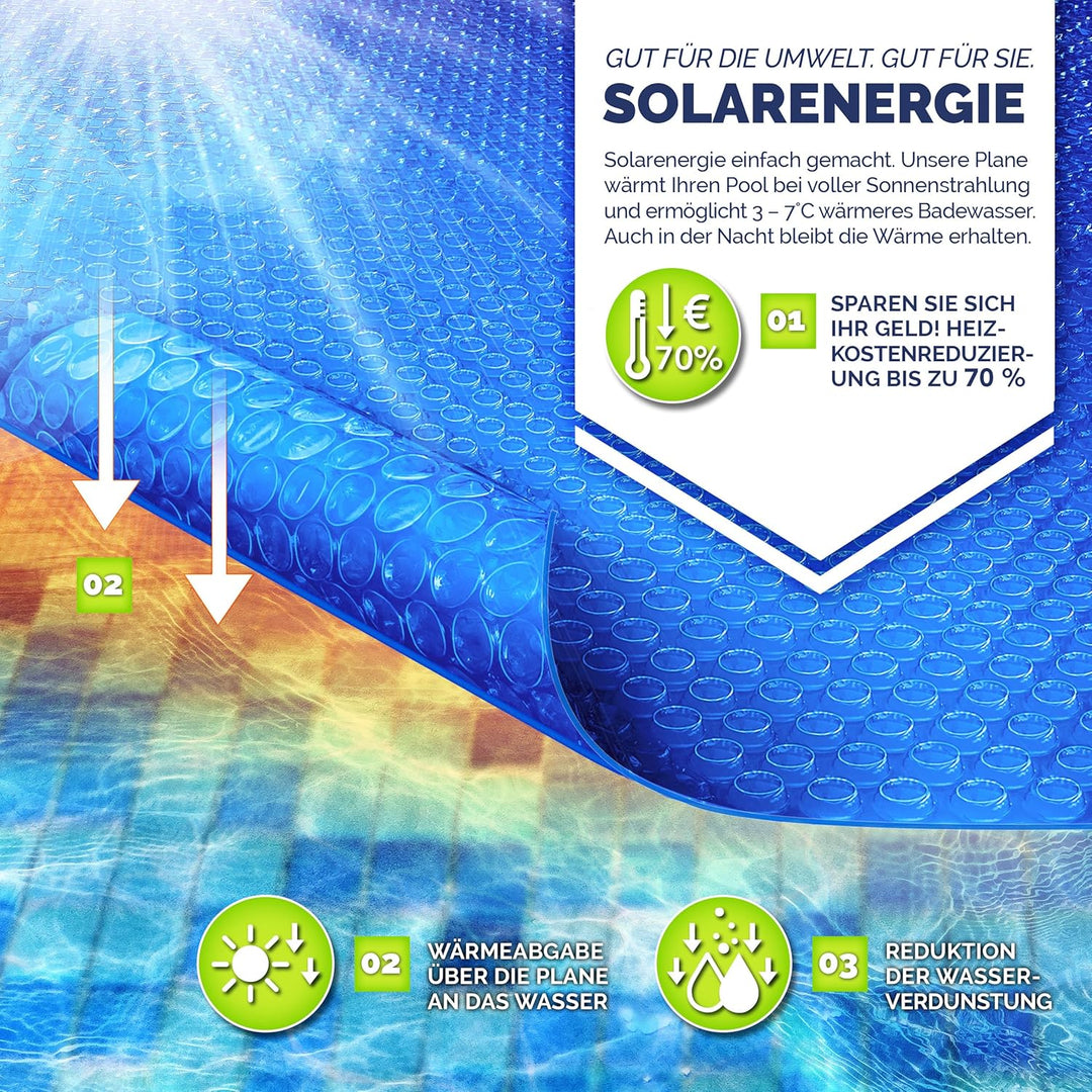 tillvex® Premium Pool Solarabdeckplane 400 µm Rechteckig 800x400 cm | Solarfolie Wärmeplane zuschnei