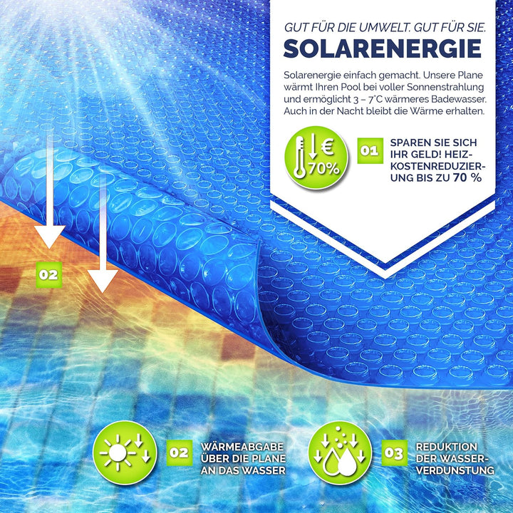 tillvex® Premium Pool Solarabdeckplane 400 µm Rechteckig 800x400 cm | Solarfolie Wärmeplane zuschnei