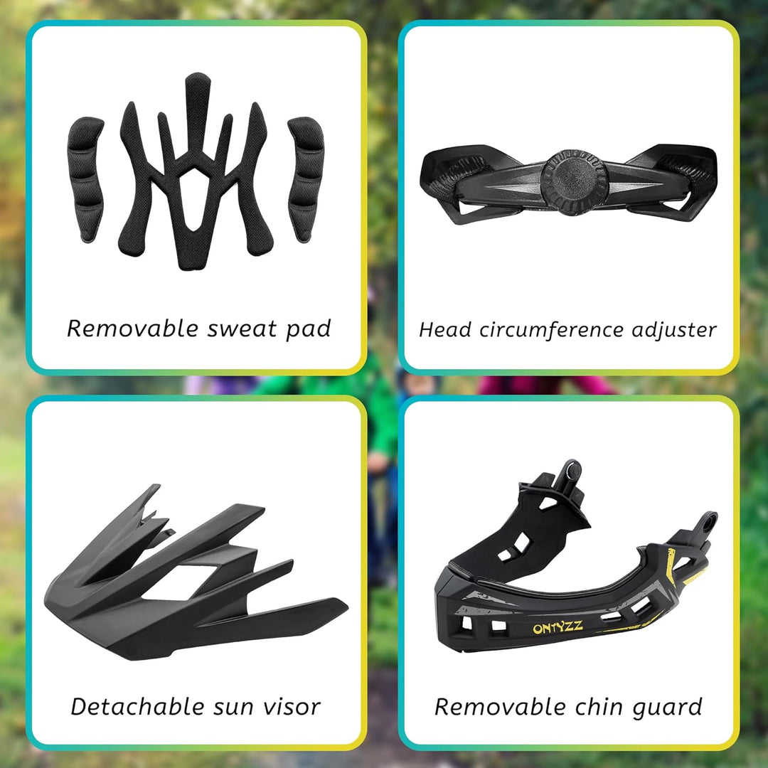 Kinder Fahrradhelm Leicht Integralhelm Kinder mit Abnehmbaren Kinnschutz Abnehmbarer Visier Kinder D