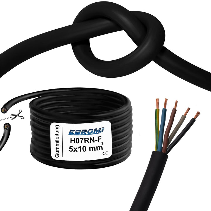 EBROM Gummileitung flexibel H07RN-F 5x10 mm² f. Wandladestation E-Auto 14 m | 3 bis 120 m - Gummisch