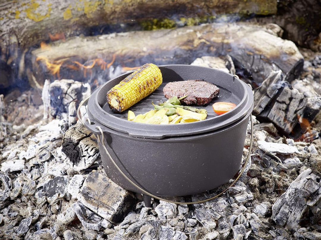 Echtwerk EW-GE-1225 Dutch Oven BBQ Kochtopf ca. 8 L, Bereits eingebrannt - preseasoned, Deckel mit E