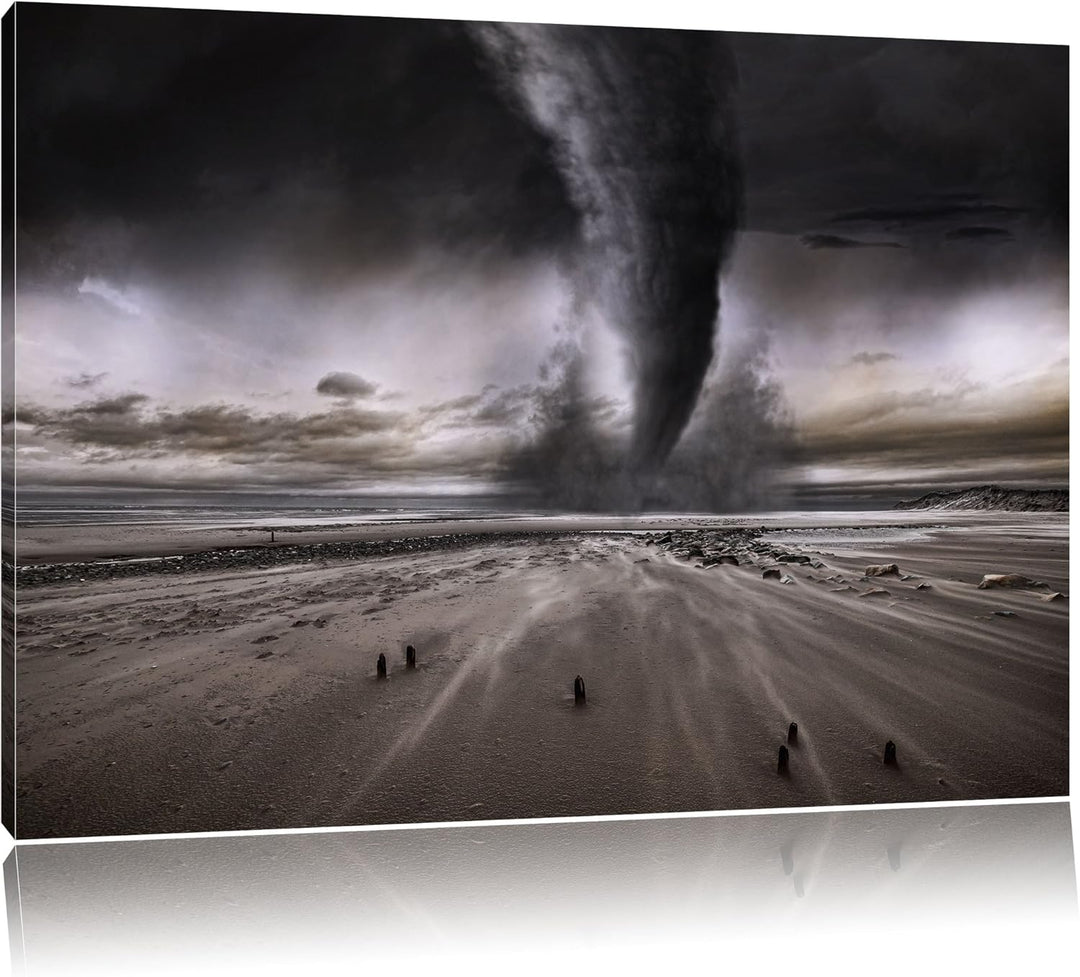 Dramatischer Tornado, Format: 100x70 auf Leinwand, XXL riesige Bilder fertig gerahmt mit Keilrahmen,