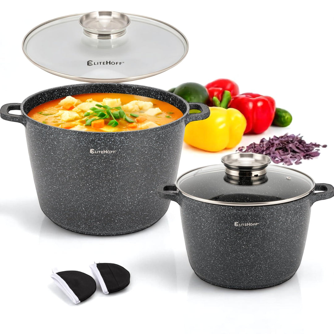 EliteHoff Kochtopf, 2er-Set Suppentopf aus Aluminiumguss mit Antihaftbeschichtung 24/28 cm (6,5L und