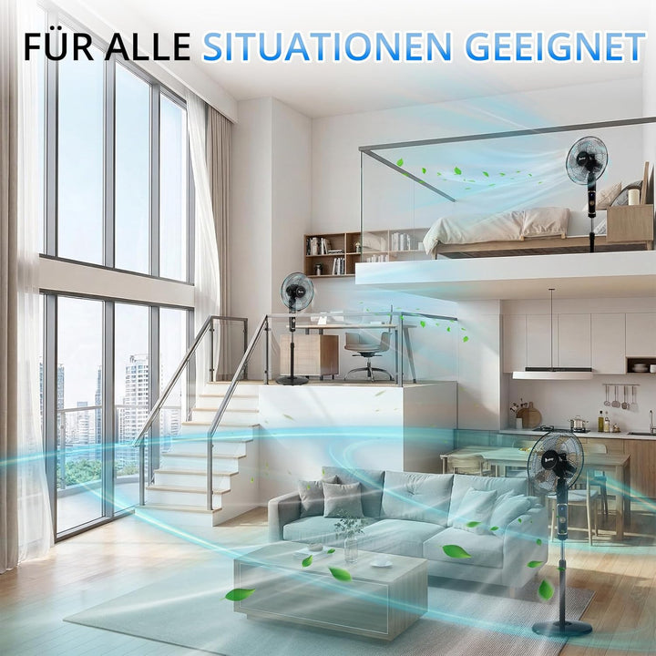 LEADZM Standventilator Leise mit Fernbedienung,3 Geschwindigkeitsstufen,7,5H Timer,117-134 cm höhenv