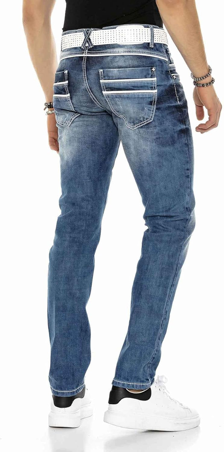 Cipo & Baxx Herren Jeanshose | Verschiedene Fits | Destroyed & Used Look mit Nieten, Kunstleder & Pr