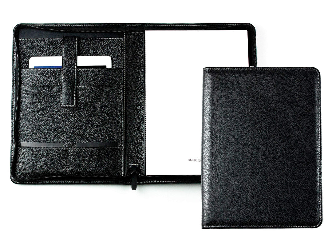 DELMON VARONE - Personalisierbare Tablet Schreibmappe DIN A4 aus Premium Soft Grain Leder schwarz, O