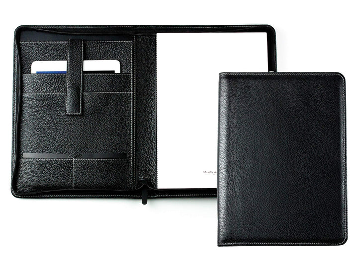 DELMON VARONE - Personalisierbare Tablet Schreibmappe DIN A4 aus Premium Soft Grain Leder schwarz, O