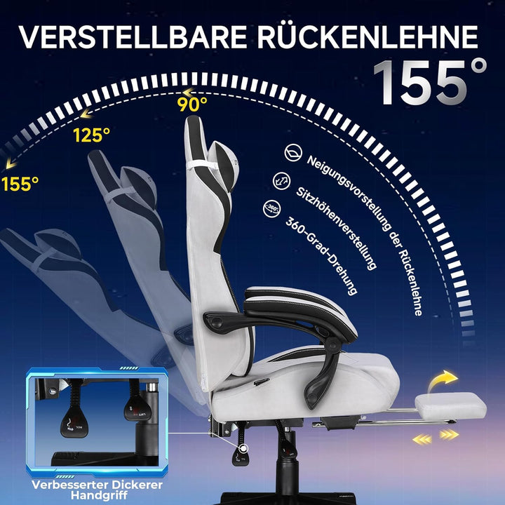 GTPLAYER Gaming Stuhl, Ergonomischer Gamer Stuhl aus Stoff mit Lendenwirbelstütze, PC-Stuhl mit verb