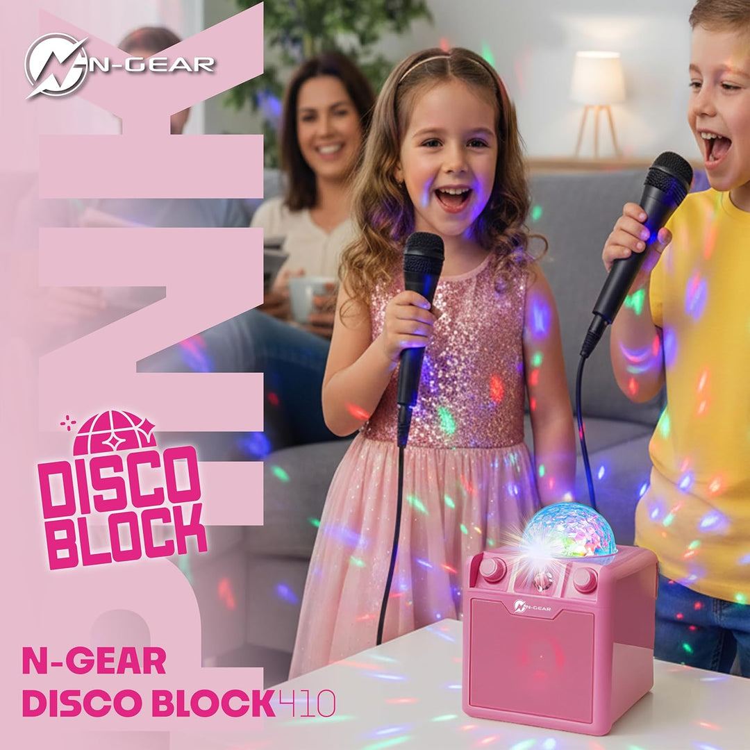 N-Gear DISCO410 Karaoke & Party Bluetooth Lautsprecher mit Discokugel, Mikrofon und Power Bank Funkt