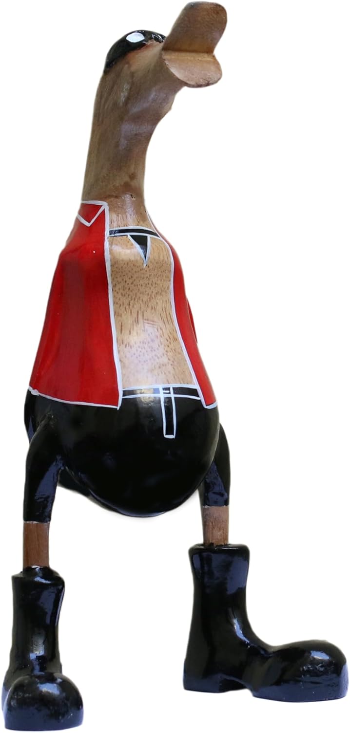 ART-CRAFT Holz Ente Lauf Ente Gartendeko Figur aus Bambus Wurzel und Teak Holz mit Stiefel und Hut B