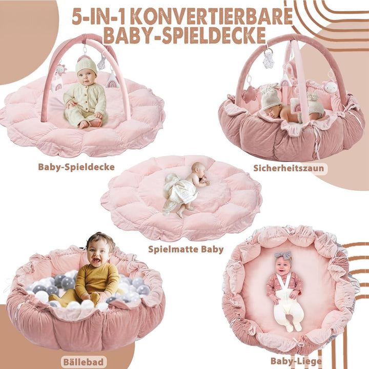 Mallify 5-in-1-Wandelbares Baby-Spielbogen mit 6 Spielzeug, Spieldecke zur Förderung der sensorische