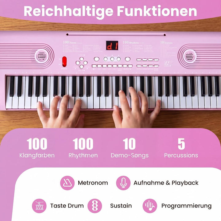 COSTWAY Keyboard Piano 61 Tasten, Digital Piano mit Ständer &amp; Mikrofon &amp; Tragetasche, E-Piano für Ei