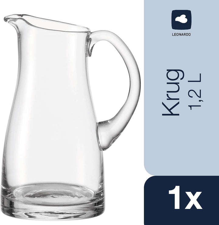 Leonardo Liquid Krug, handgefertigter Glas-Krug, Wasser-Karaffe mit Henkel im klassischen Design, 13