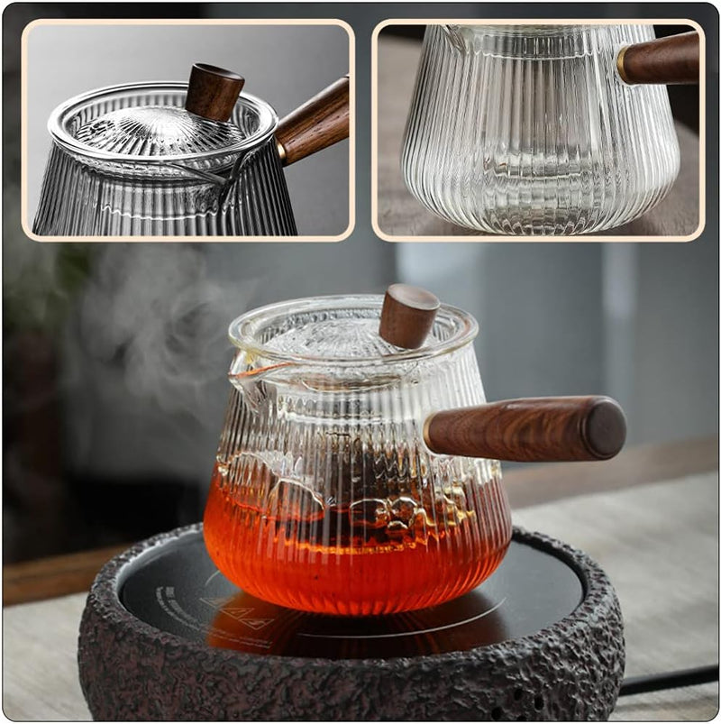 Cabilock Japanische Teekanne Tokoname Kyusu Teekanne Glas Tee Topf mit Holz Griff Tee Wasserkocher G