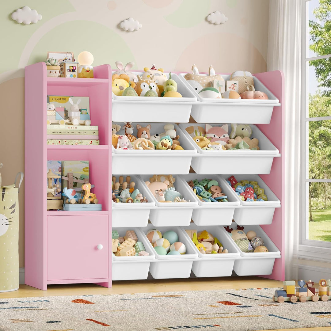 FOREHILL Kinderregal mit 12 Boxen Kinderschrank Holz Bücherregal für Kinder Aufbewahrungsbox Kinderz