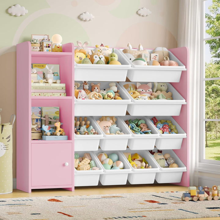FOREHILL Kinderregal mit 12 Boxen Kinderschrank Holz Bücherregal für Kinder Aufbewahrungsbox Kinderz