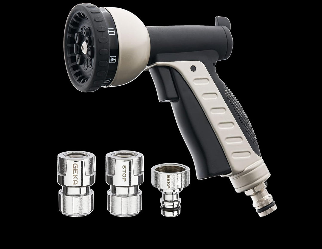 GEKA Plus Starterset Multibrause 10S (hochwertige Gartenbrause mit 10 Strahlarten, robuste Metallaus