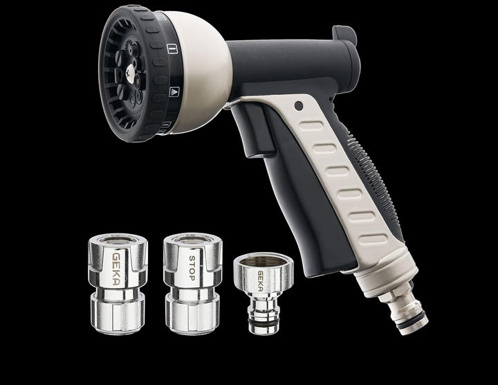 GEKA Plus Starterset Multibrause 10S (hochwertige Gartenbrause mit 10 Strahlarten, robuste Metallaus