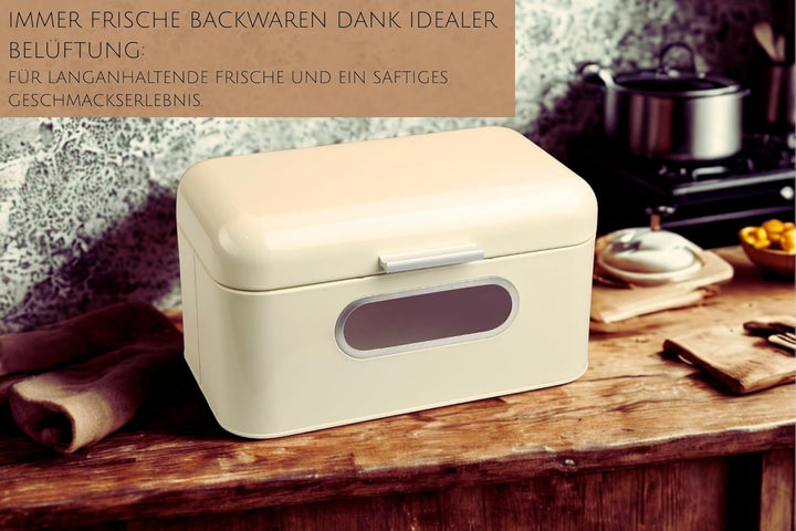 MOON HOME Brotkasten mit Sichtfenster - Breadvault Beige, aus Edelstahl, Metall-Brotkasten mit optim