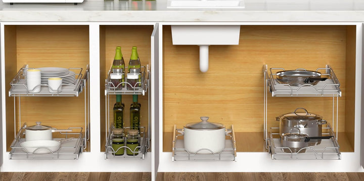 OCG Ausziehbarer Schrank-Organizer mit 2 Etagen (19,1 cm B x 54,6 cm T), ausziehbare Schubladen für