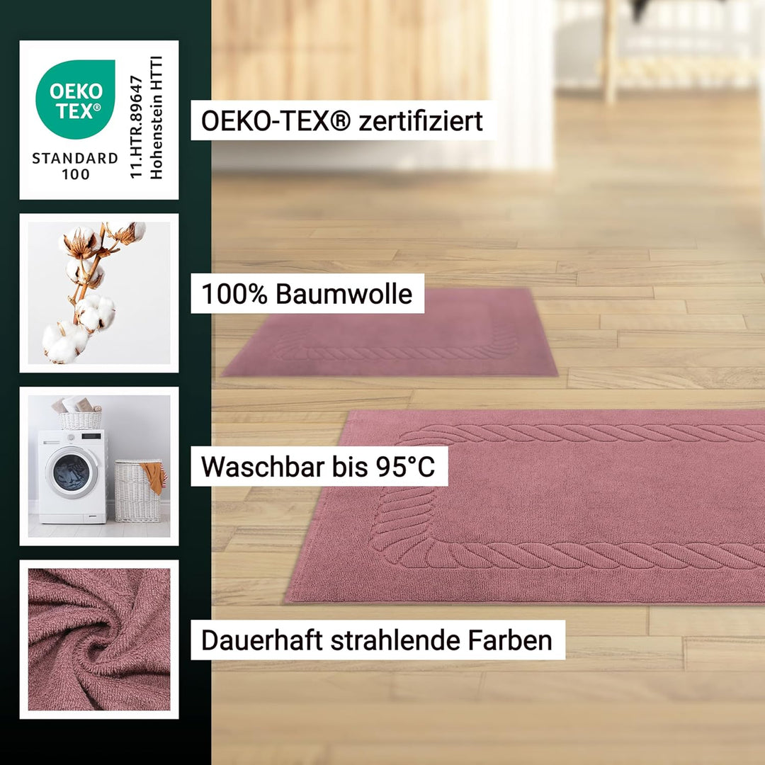 ZOLLNER 2er Set Badematten - weiche und saugstarke Duschvorleger - waschbar bis 95°C - Baumwolle - 5