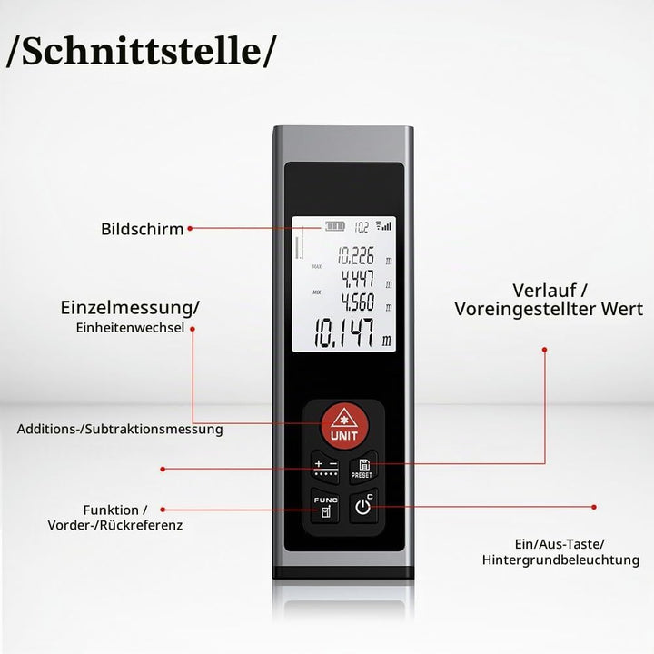 Entfernungsmesser 40M REVASRI, Laser Entfernungsmesser mit M/In/F elektronische Wasserwaage LCD-Hint