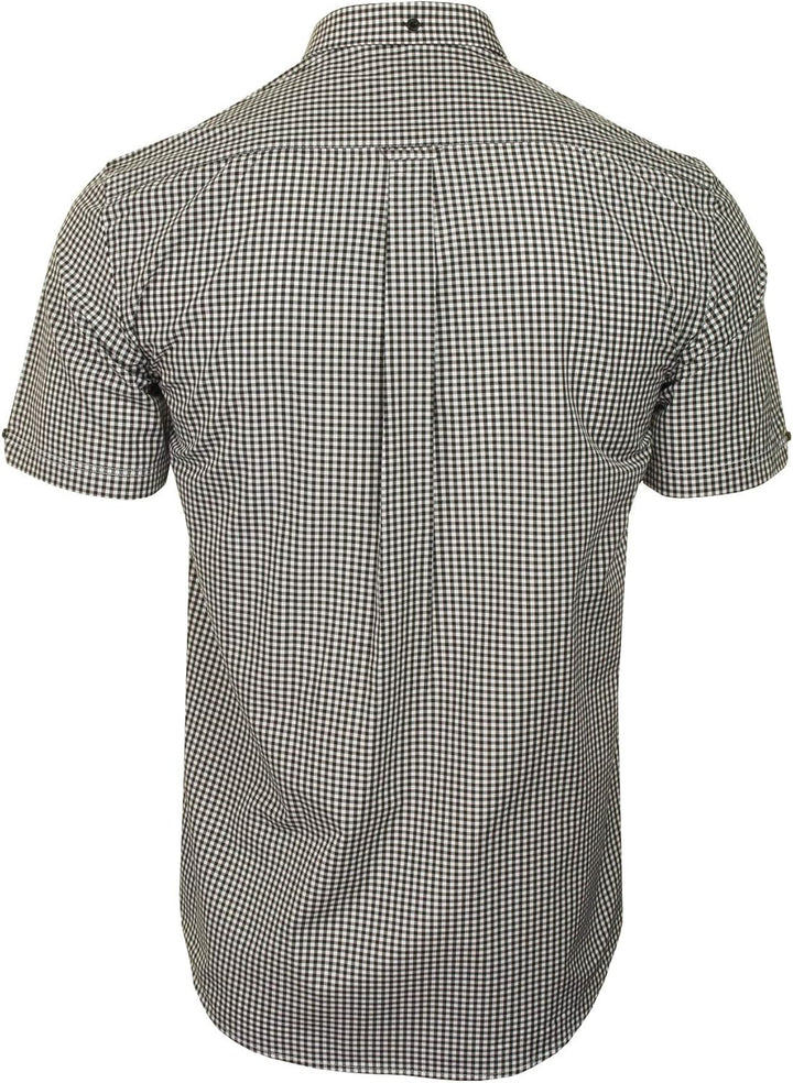 Xact Herren Kurzarmhemd mit Gingham-Karo, Button-Down-Kragen, Normale Passform M Black/ White, M Bla