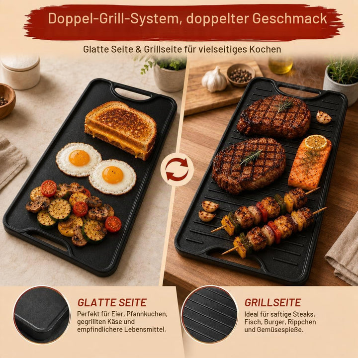Denmay 50,8 x 26,6cm Gusseisen-Grillplatte für Gasherd, Vorgewürzter reversibler Kochgrill &amp; Grillpf